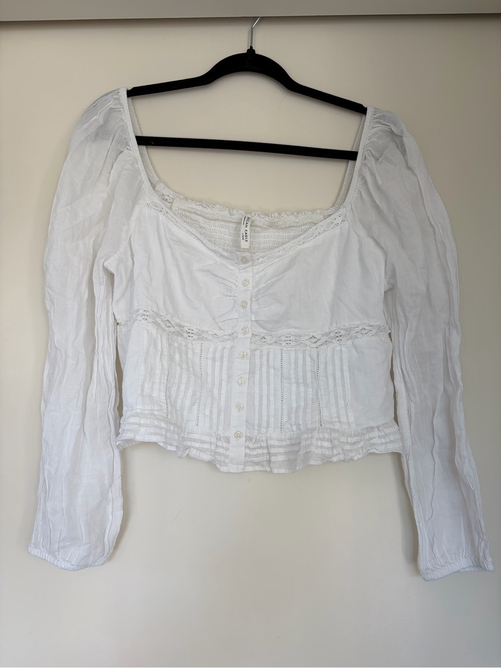 American Eagle Outfitters White Button-Front Peasant Top